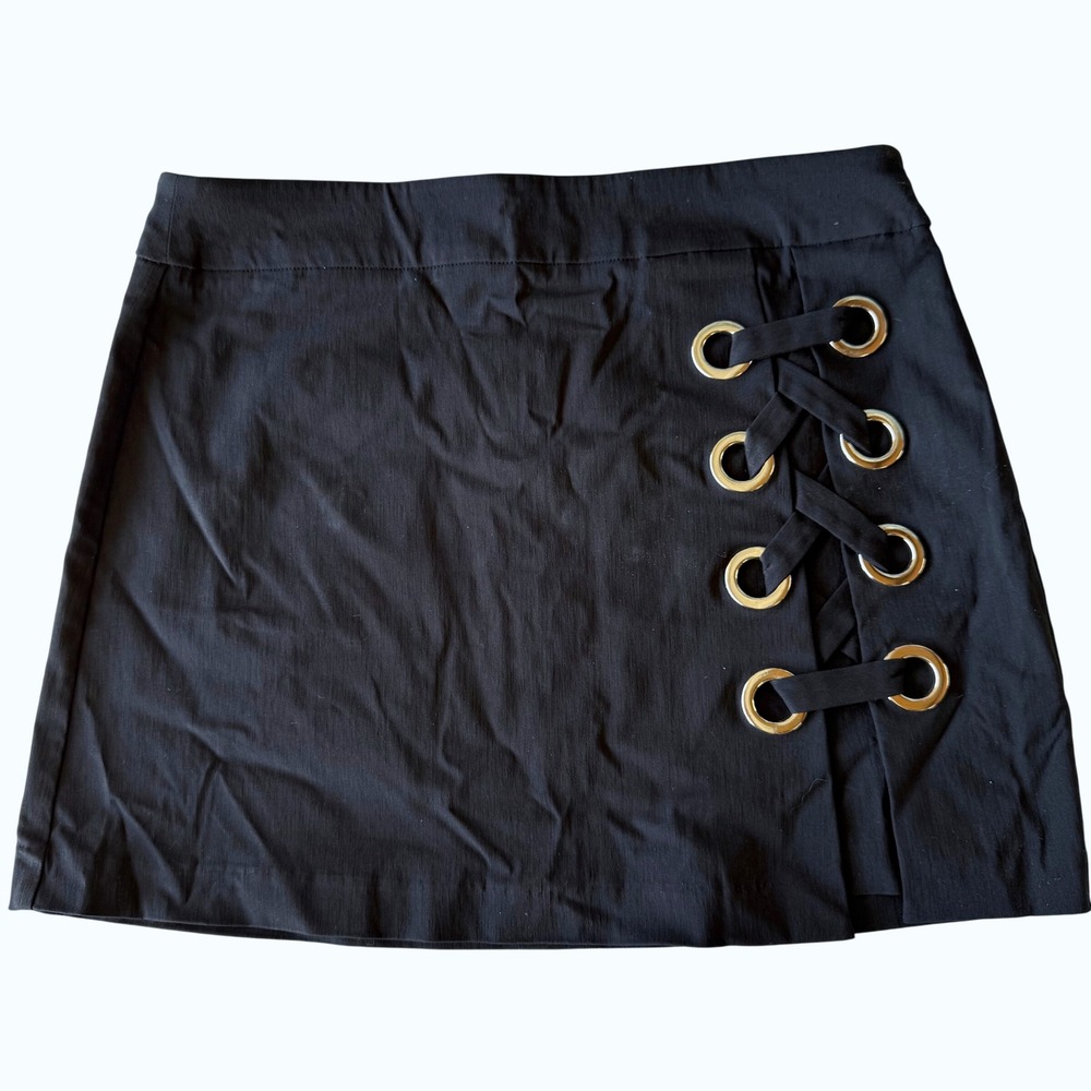 Bar III Black Lace Up Grommet Detail Mini Skirt Women's Size L 90's Y2K